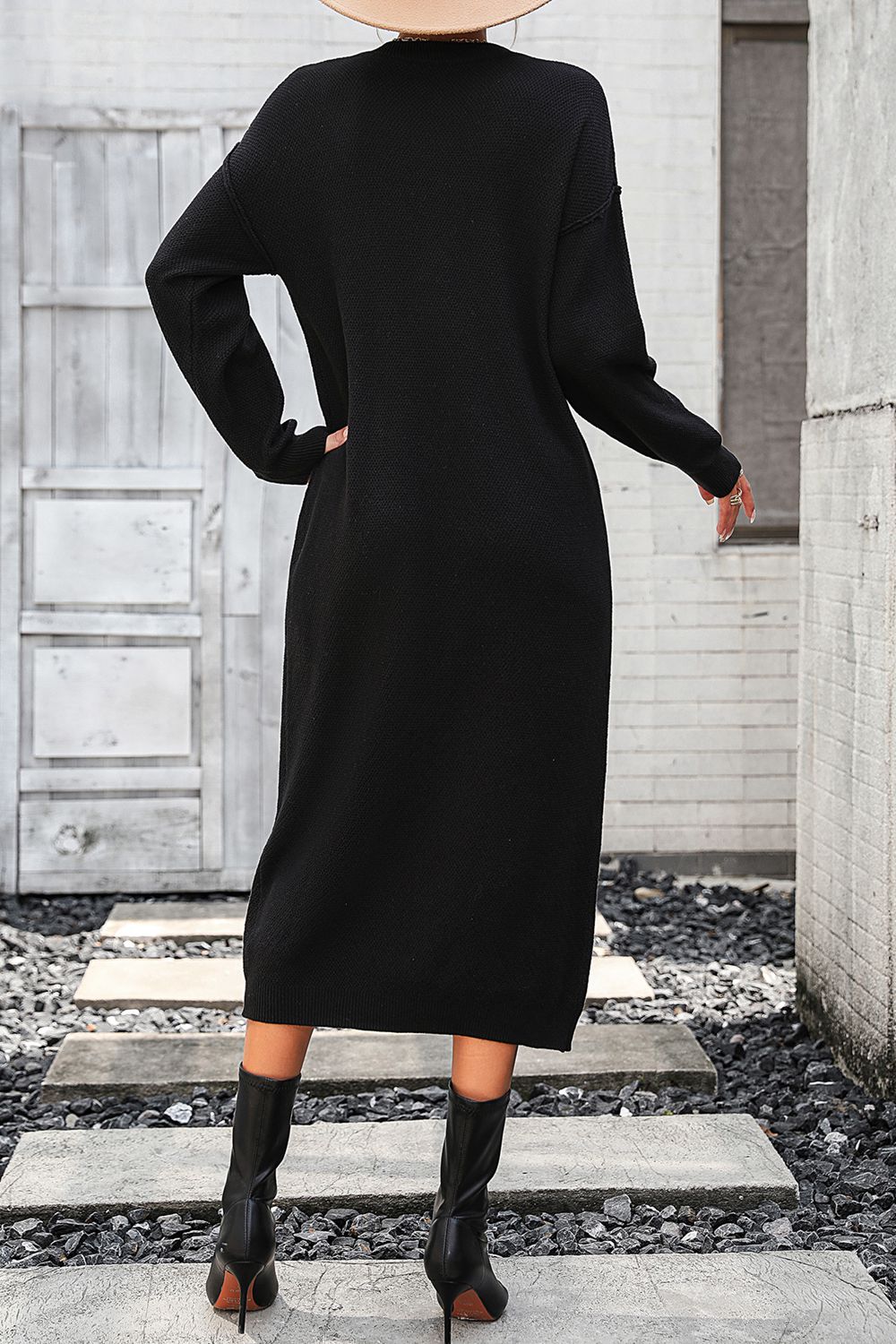 IdeationJovial Notched Neck Dropped Shoulder Button-Down Midi Dress