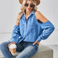 Cold Shoulder Pocketed Button Up Denim Jacket