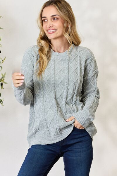 BiBi Cable Knit Round Neck Dust Sage Green Sweater *