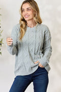 BiBi Cable Knit Round Neck Dust Sage Green Sweater *