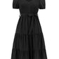Smocked Tie Front Short Sleeve Tiered Dress