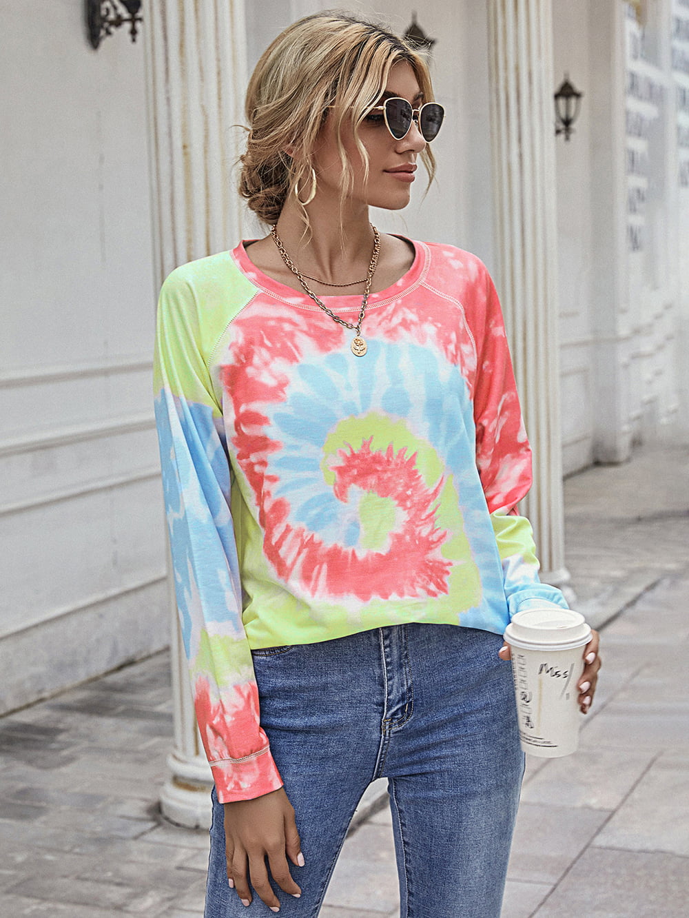 Beauteous Full Size Printed Round Neck Raglan Sleeve Tee