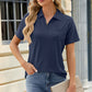 Pocketed Johnny Collar Short Sleeve Blouse