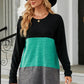 Color Block Round Neck Long Sleeve T-Shirt