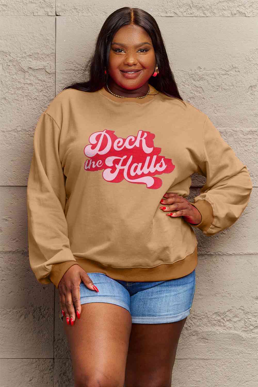 Simply Love CHRISTMAS Full Size DECK THE HALLS Graphic Sweatshirt