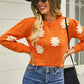 Malibu Dreams Flower Pattern Round Neck Short Sleeve Pullover Sweater