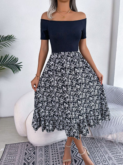 Aaliyah Isla Printed Off-Shoulder Ruffle Hem Dress