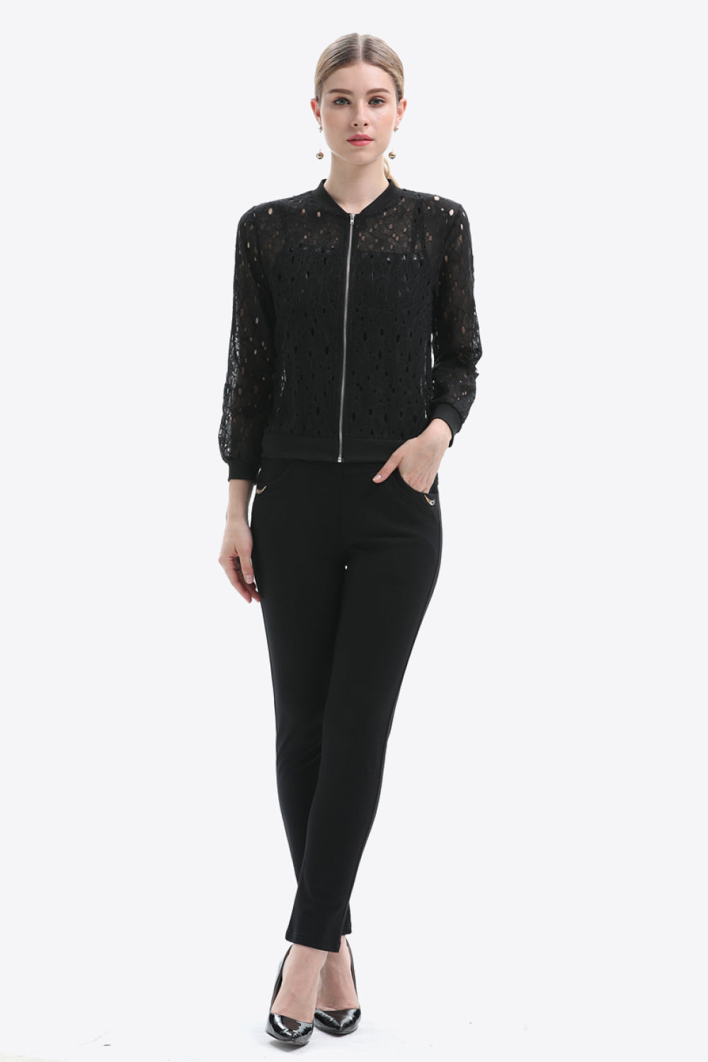 Women's Openwork Zip Up Jacket