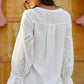Crochet Flounce Sleeve Button Up Blouse