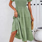 Smocked Round Neck Short Sleeve Midi Dress