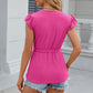 Eyelet Notched Cap Sleeve Blouse