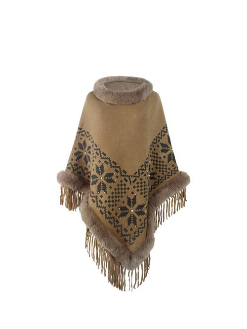 BeautifulMe Fringe Geometric Cape Sleeve Poncho