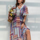 Double Take Plus Size Printed Lace Detail Short Sleeve Dress