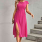 Tie Back Cutout Round Neck Split Hot Pink Dress