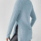 Ribbed Turtleneck Long Sleeve Slit T-Shirt