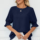 Frill Round Neck Lantern Sleeve T-Shirt