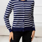 AuroraBlissX Striped Round Neck Long Sleeve Buttoned Knit Top