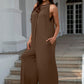 Double Take Full Size Tie Back Cutout Sleeveless Jumpsuit