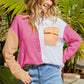 Women's Full Size Color Block Textured Drop Shoulder Shacket