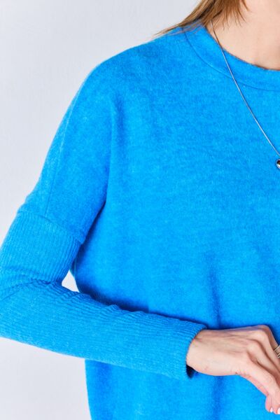 Zenana Ribbed Trim Round Neck Long Sleeve Top *