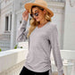 Full Size Drawstring V-Neck Long Sleeve T-Shirt
