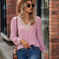 V-Neck Lace Detail Long Sleeve Top