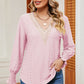 Eyelet V-Neck Flounce Sleeve T-Shirt