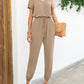 Short Sleeve V-Neck Jumpsuit with Pockets