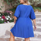 Plus Size Openwork Button Up V-Neck Short Sleeve Dress