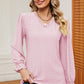 Eyelet V-Neck Flounce Sleeve T-Shirt