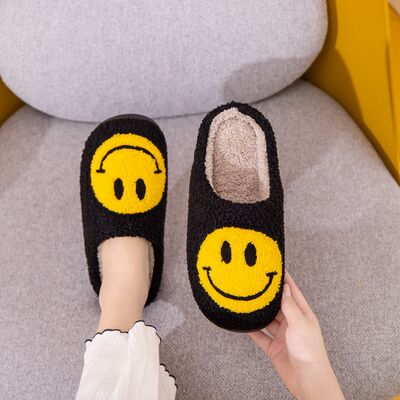 Melody Smiley Face Black Yellow Slippers