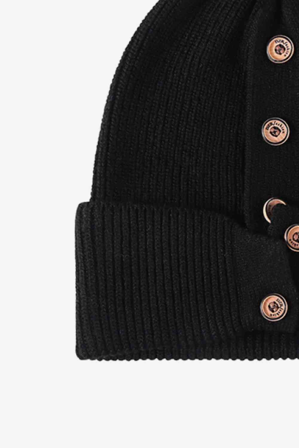 CHIC HATZ Button Detail Rib-Knit Hat Cuff Beanie