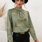 Leopard Graphic Mock Neck Puff Sleeve Blouse