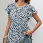 Leopard Round Neck Flutter Sleeve Babydoll Blouse