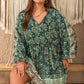 Women's Obsessed Mid Green Plus Size V-Neck Balloon Sleeve Printed Mini Dress