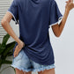 Malibu Dreams Pom-Pom Trim Flutter Sleeve Round Neck Tee