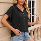 Half Button Drawstring Short Sleeve Hooded T-Shirt