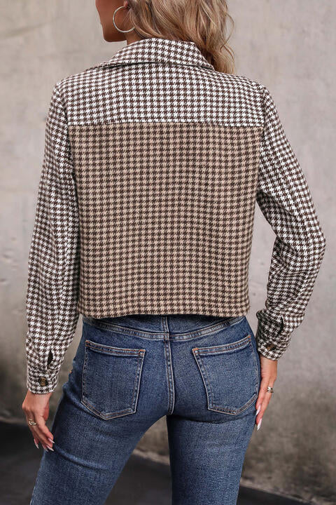 Camel Brown Collared Neck Button Front Pocketed Jacket