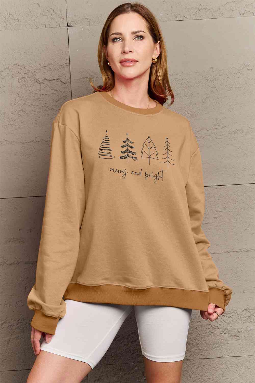 Simply Love Full Size Christmas MERRY AND BRIGHT Graphic Sweatshirt