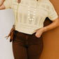 Openwork Round Neck Short Sleeve Sweater