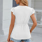 Eyelet Notched Cap Sleeve Blouse