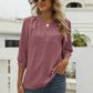 Full Size Swiss Dot Notched Neck Three-Quarter Sleeve Blouse
