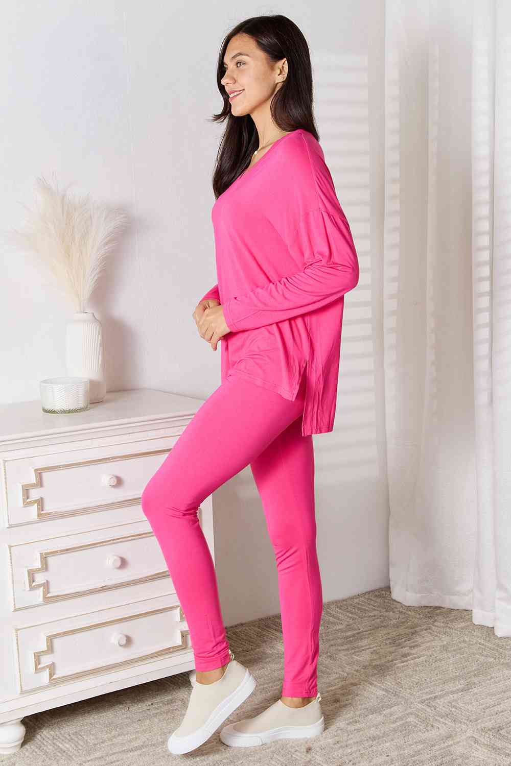 Basic Bae Full Size V-Neck Soft Rayon Long Sleeve Top and Pants Lounge Set *
