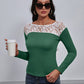 Lace Trim Long Sleeve Round Neck Tee