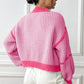 Contrast Open Front Long Sleeve Cardigan