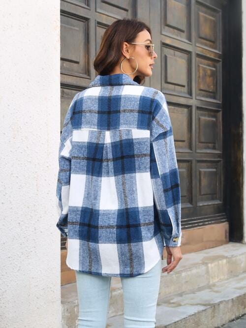 LoveByHannah Plaid Button Up Collared Neck Long Sleeve Shirt