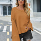 High-Low Slit Round Neck Long Sleeve Sweater