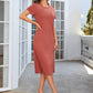 BAYSIDE Round Neck Short Sleeve Slit Dress