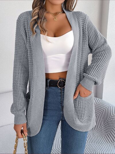 SocialBee Open Front Long Sleeve Cardigan with Pockets