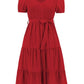 Smocked Tie Front Short Sleeve Tiered Dress
